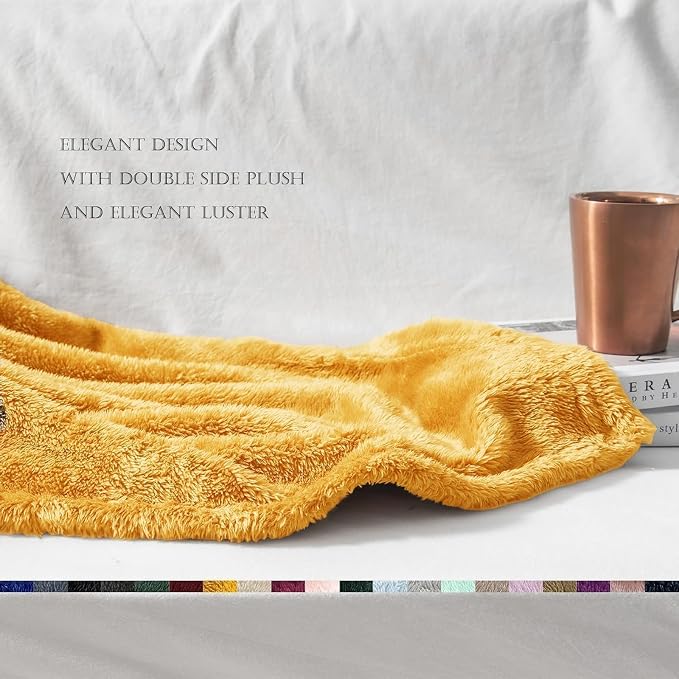 Exclusivo Mezcla Fuzzy Large Fleece Throw Blanket for Couch, Mustard Yellow | 50x70 Inches, Super Soft and Cozy Throw, Plush Fluffy Blanket for Sofa, Bed, Bedroom, Home Decor, All Season