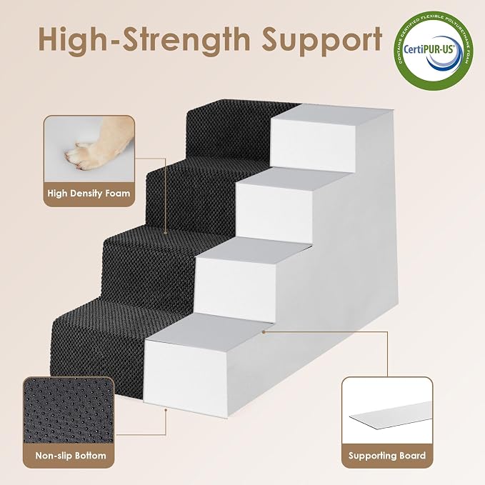 EHEYCIGA Dog Stairs for Bed 20" H, 4-Step Extra Wide Dog Steps, Black | Pet Steps for Small Dogs and Cats for High Bed, Non-Slip Balanced Pet Ramp Indoor