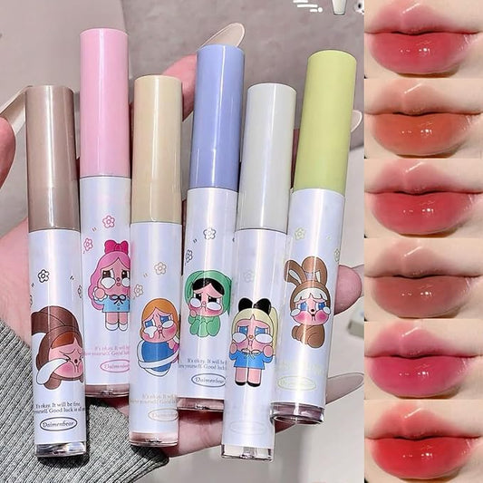 6Pcs Hydrating Lip Gloss Set, High Shine Glass Finish Korean Lip Glaze, Glowy Tint | Lip-Plumping, Naturally Moisturizing, Lightweight, Glow-Boosting Water Mirror Liquid Lipstick,Natural Makeup