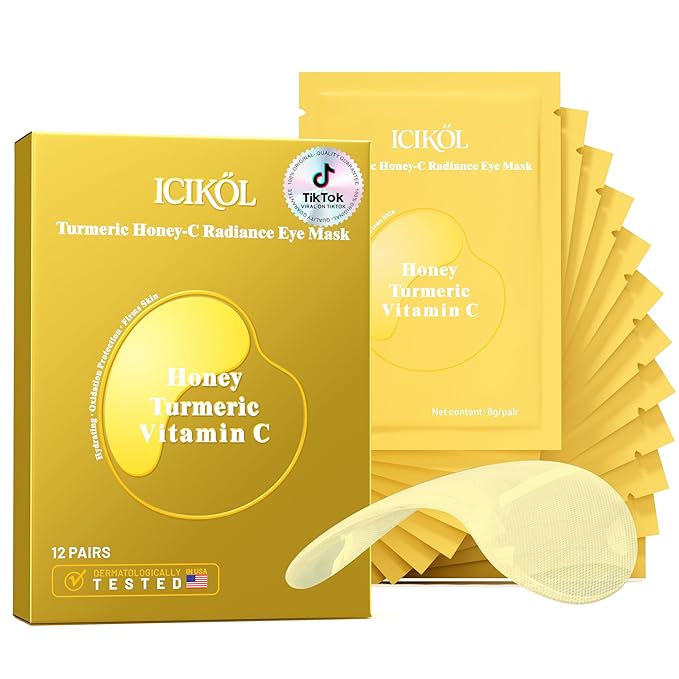 Turmeric Honey-C Radiance Under Eye Patches for Women - Hydrating & Oxidation Protection & Firms Skin Visibly Fades to Clear in 40 Mins, Fully Absorbed in 3Hrs. yellow, 12 Pairs.