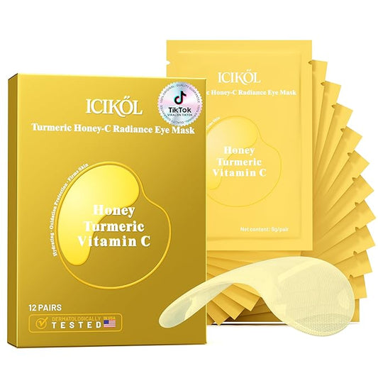 Turmeric Honey-C Radiance Under Eye Patches for Women - Hydrating & Oxidation Protection & Firms Skin Visibly Fades to Clear in 40 Mins, Fully Absorbed in 3Hrs. yellow, 12 Pairs.