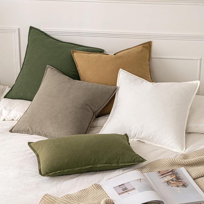 MIULEE Decorative Linen Pillow Covers 18x18 Inch Tan Taupe | Boho Farmhouse Neutral Couch Throw Pillows for Bed, Pack of 2 Accent Modern Pillowcases, Sofa Livingroom Home Decor