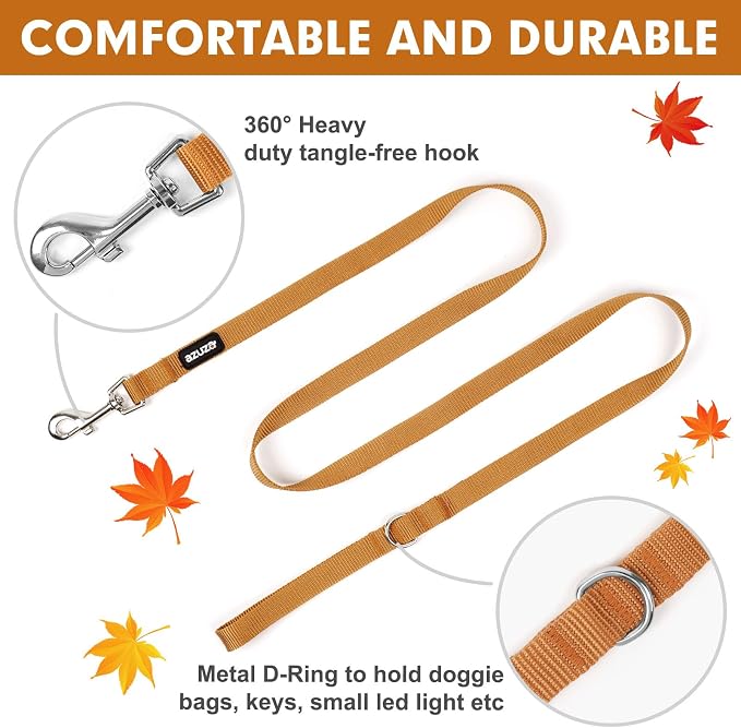 azuza Nylon Fall Dog Collar and Leash Set, Strong & Durable Basic Style Leash with Easy to Use Collar Hook, Available in Multiple Lengths for Medium Dogs, Latte Brown,M