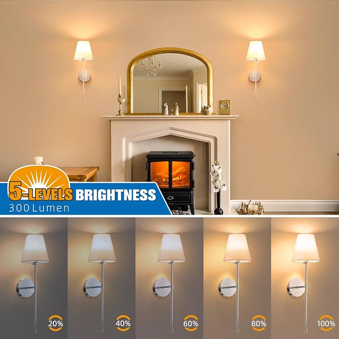 19.9 inch Battery Operated Wall Sconce Set of 2,Brushed Nickel Rechargeable Wall Lights with 10400mAh Dimmable Detachable Bulbs and Remote,10 Colors Wireless Sconces for Bedroom Living Room