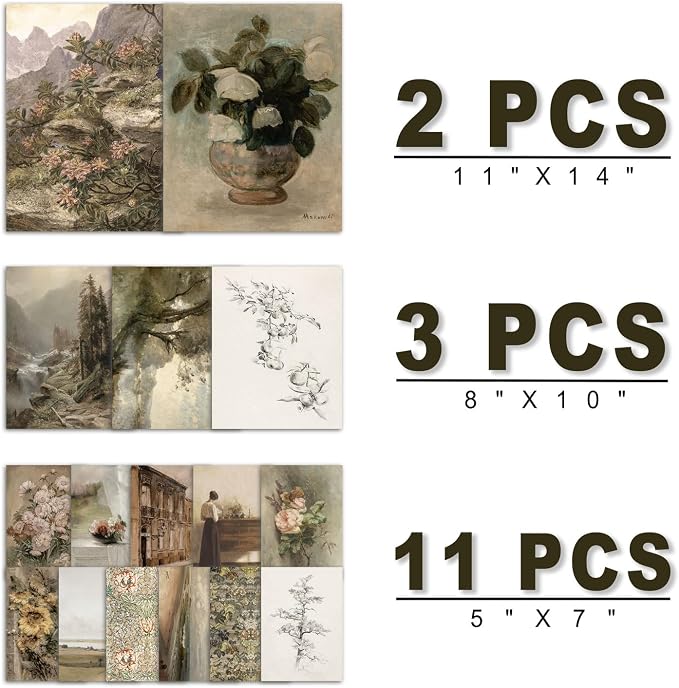 16 PCS Vintage Wall Art Decor, Farmhouse Wall Prints for Bedroom, Rustic Posters for Room Aesthetic, Wall Collage Kit Pictures for Living Room, Cottagecore Dorm Gallery Home Decor