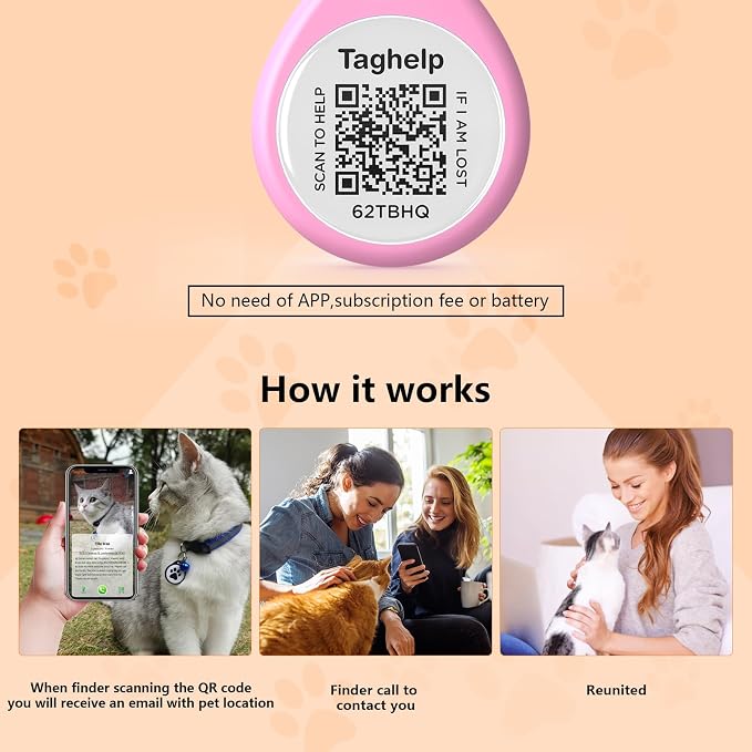 2-Pack QR Code Pet ID Dog cat Tags for Collar Personalized for Cats Online Profile - Scan QR Receive Instant Pet Location Alert Email, Anti-Lost,No Subscription fees (Blue & Pink, for cat - 1")