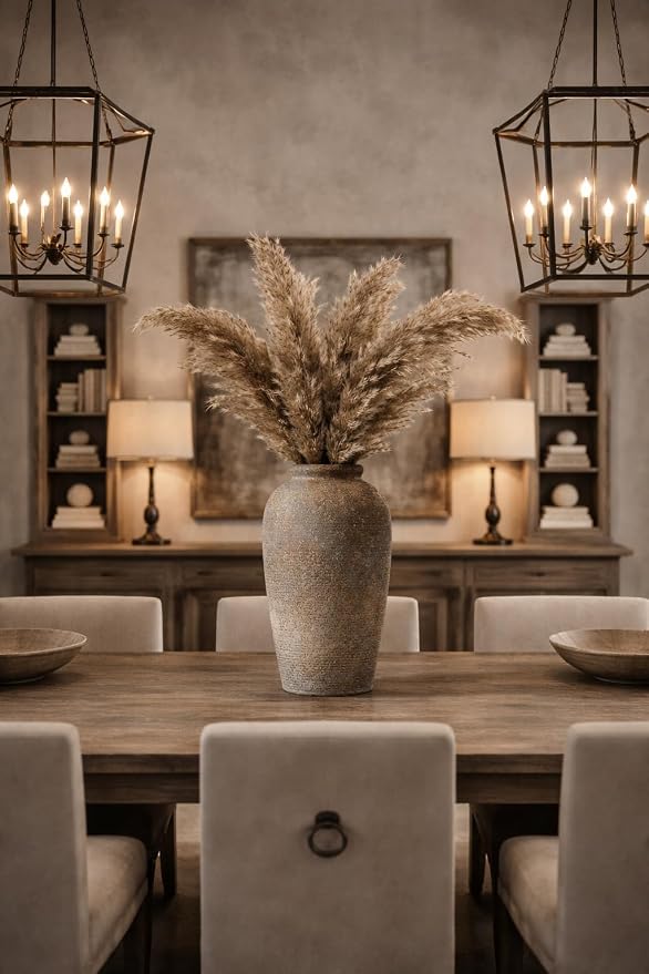 Emotionally Grounded Vase, Vaseking Large Ceramic Rustic Vase, 11 inch Minimalist Decorative Farmhouse Tall Vases for Home Decor, Living Room, Enterway, Table Decoration, Brown
