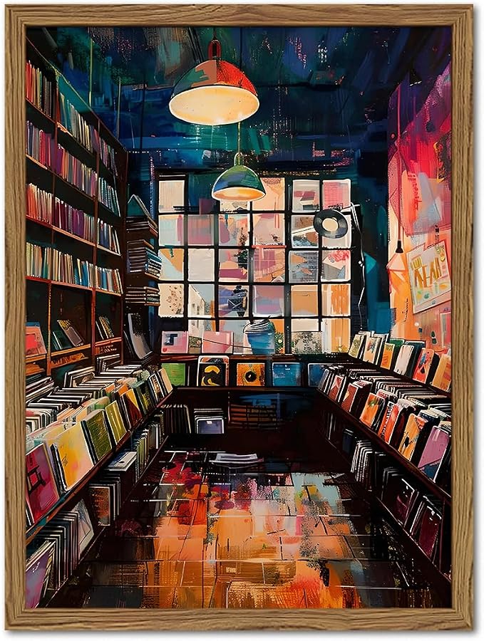 Vintage Album Record Wall Art Retro Album Cover Record Store Wall Painting Decor Modern Trendy Music Poster Canvas Prints for Living Room Bedroom Dorm 12x16 inch Wood Framed