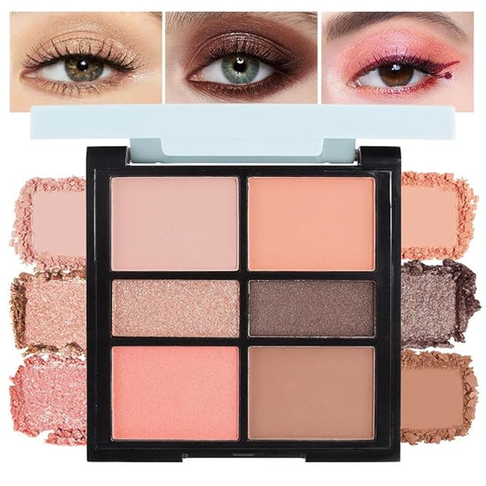 Six-Color Eyeshadow Makeup Palette, Cocoa RoseGold DarkBrown ChampagneGold Orange Nude Eyeshadows, Blendable Matte and Shimmer, Long-Lasting -Waterproof-Cruelty-Free With Built-In Mirror - 02#