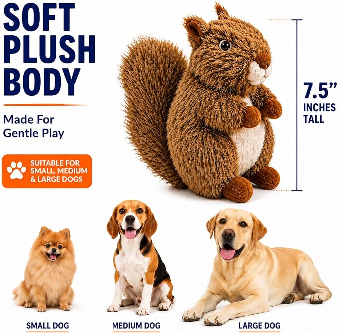 Squirrel Dog Toy Squeak Toys Plush Pet Toys | Interactive Stuffed Animal Toy Stuffed Animals Chew Toy for Dogs | Plush Puppy Toy | Stuffed Squirrel Dog Toy