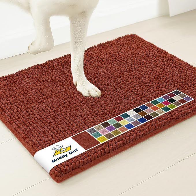 Muddy Mat® | Super Water Absorbent Door Mat Indoor, Microfiber Quick Dry Chenille Entryway Rug, Slip Resistant Front Door Mat, Indoor Mats for Entryway, Machine Washable Pet Rug, Brick Red 48" x 72"