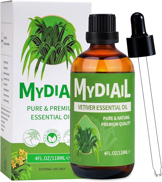 Vetiver Essential Oil Premium Quality Vetiver Oil 4oz with Dropper Perfect for Diffuser, Aromatherapy, Massage, Home Cleaning, Skin Care, Bath, Candle & Soap Making, Perfume - 118ML
