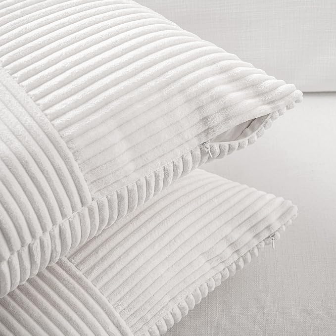 Fancy Homi Set of 1 White Boho Long Lumbar Body Decorative Throw Pillow Cover 21x54 Inch for Bed Couch Bedroom Bench, Soft Patchwork Corduroy Textured Pillow Case, Rustic Farmhouse Room Decor