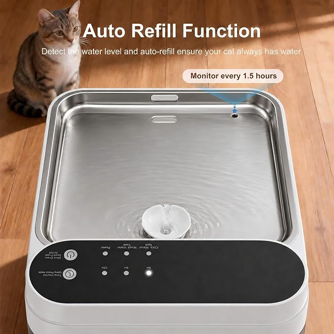 Cat Water Fountain No Filter, Wastewater Separation Cat Fountain Without Filters, Cordless &180-Days Runtime Pet Water Fountain