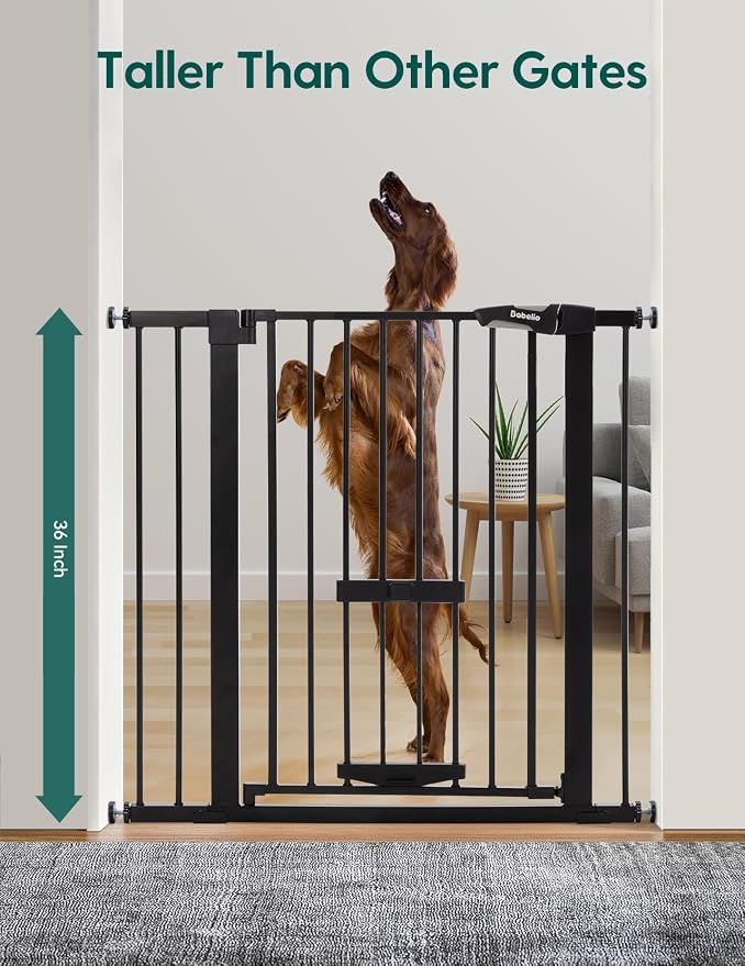 Babelio 36" Tall Baby Gate with Cat Door, CatPrivilege II, 29-48" | Extra Wide Auto-Close Pet Door for Stairs, Doorways & House, 6-Level Adjustable, Wall Cups Included, Black