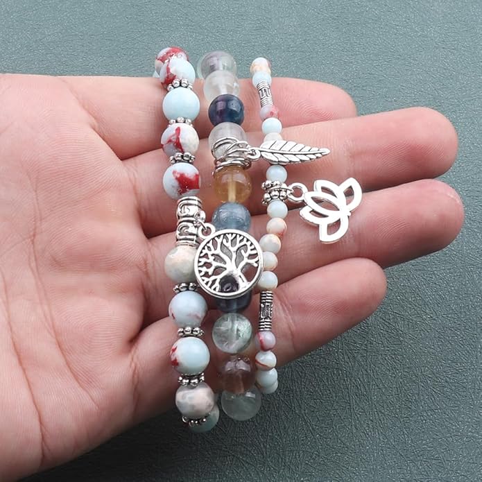 UEUC Tree of Life Yoga Healing Stone Bracelets,Multilayer Lotus Chakra Stone Reiki Bracelet Sets,Anxiety Crystal Natural Stone,for Women Stress Relief