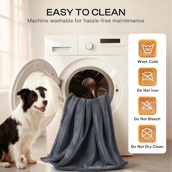 Luciphia Waterproof Blanket for Large Dog, Reversible Sherpa Bed Cover | waterproof pet blanket sherpa fleece reversible couch cover bed protector from spills scratches, Dark Grey 100" x 85"