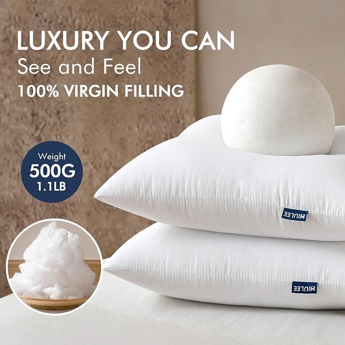MIULEE 18x18 Throw Pillows Inserts 4 Pack, Decorative Pillows for Couch Bed | 100% Virgin Filling, Full and Fluffy, Lumbar, Back and Neck Support