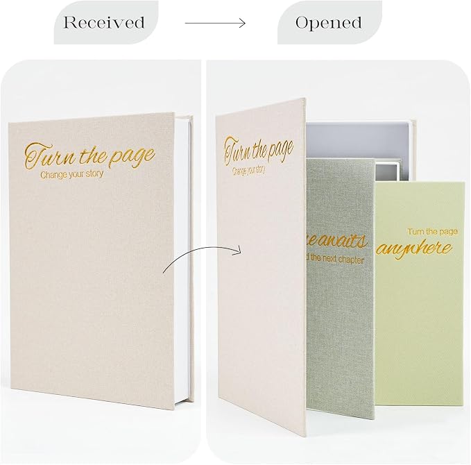 Decorative Book Storage Box Set of 3, Linen Faux Books for Coffee Table, Stylish Decorative Books for Bookshelf, Photo Organization, Keepsake Storage, Home Decor, Grass Green