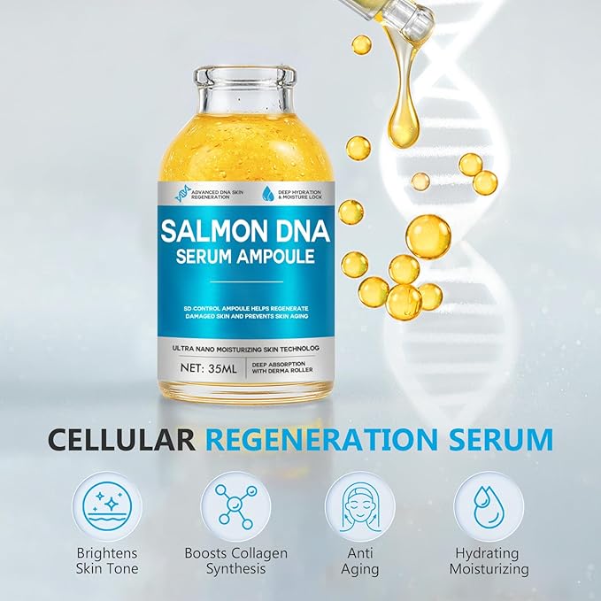 Salmon DNA Ampoule - Hydrating Facial Serum with Collagen, Glutathione & Hyaluronic Acid - Supports Skin Elasticity & Diminishes the Look of Fine Lines - 35ml