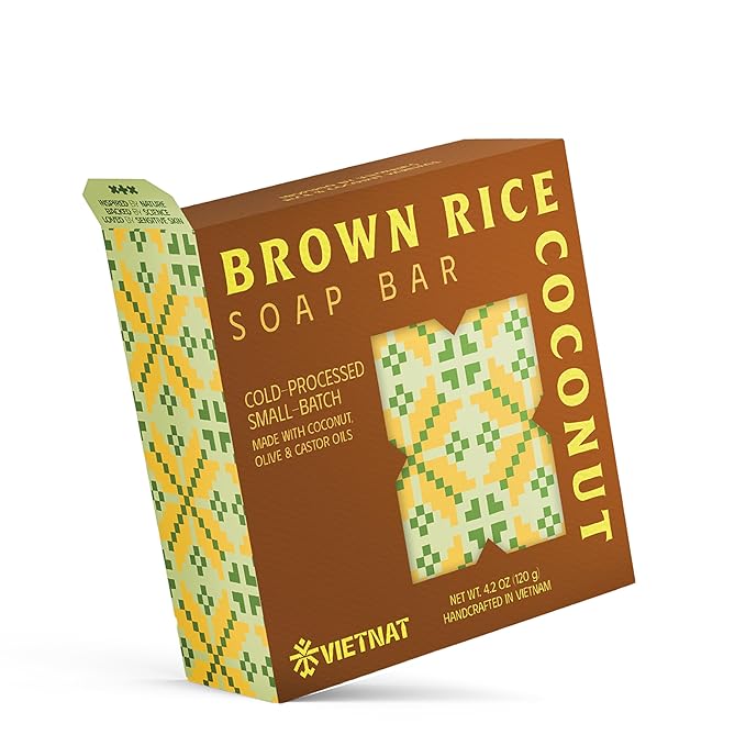 Brown Rice & Coconut Milk 2-in-1 Soap Bar (4.2 oz) | Gentle Exfoliation & Nourishing Cleanse | Cold-Processed, Handmade in Vietnam for Smooth, Fresh Skin