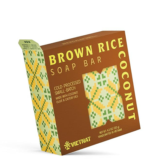 Brown Rice & Coconut Milk 2-in-1 Soap Bar (4.2 oz) | Gentle Exfoliation & Nourishing Cleanse | Cold-Processed, Handmade in Vietnam for Smooth, Fresh Skin