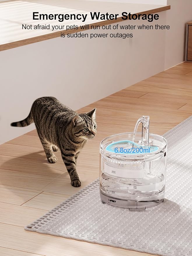 NPET Cat Water Fountain WF050TP 1.5L Automatic Pet Drinking Fountain | with Replacement Faucet Kit, No Adapter, Clear, Easy to Clean