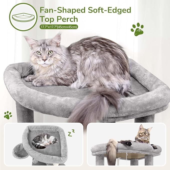 Globlazer Corner Cat Tree Tower with Scratching Post, C51, Light Grey | 51in Space-Saving Multi-Level Cat Condo for Indoor Cats with Hammock, Large Top Perch for Large Cats, Cozy Cat Cave