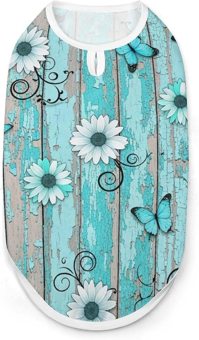 Cat Shirt Dog Cute Clothes Breathable Beach Seaside Puppy Shirt Sweatshirt Rustic Teal Turquoise Daisy