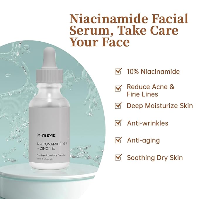 Niacinamide 10% + Zinc 1% Serum for Face, 30ML/1 Fl Oz Anti-aging Niacinamide Zinc Serum for Women, Facial Serum For Acne, Pores, Fine Lines.