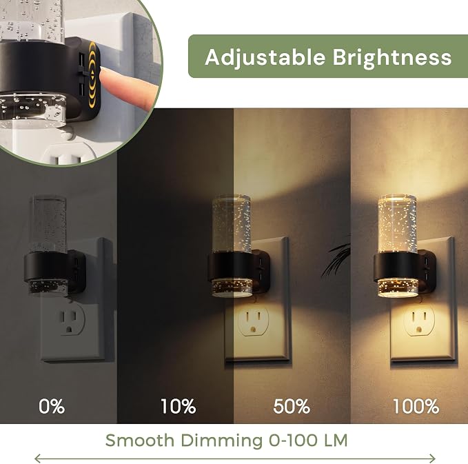 L LOHAS LED Night Lights Plug into Wall, 2 Pack Mini Dimmable Night Light | Dusk-to-Dawn, Soft White/Cool White/Amber 3 Light Color, 0-100LM Adjustable Brightness, Bubble Nightlight for Hallway
