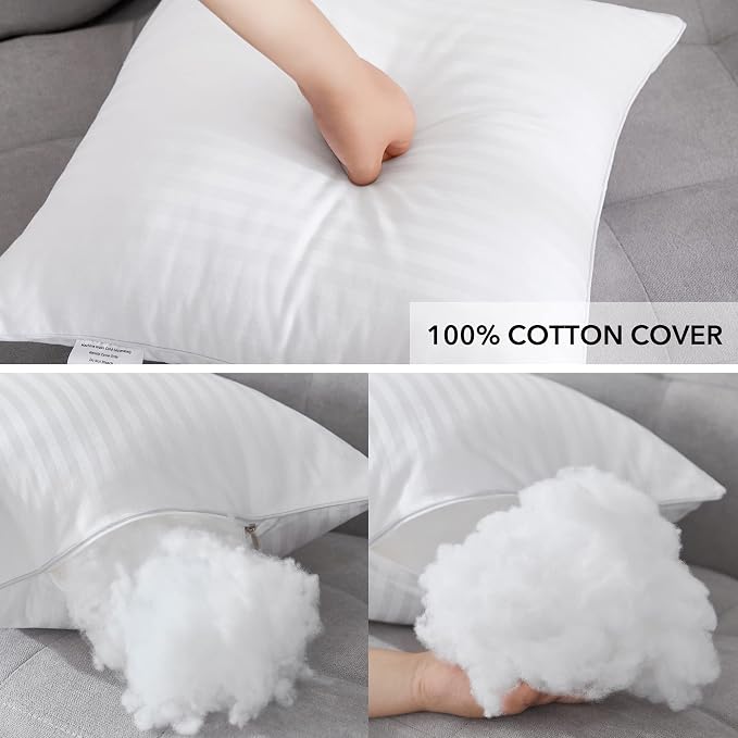 Oubonun 24 x 24 Throw Pillow Inserts Set of 2 | Firm and Fluffy Decorative Square Pillows for Couch Bed Sofa with Soft Cotton Cover White Cushion with Down Alternative