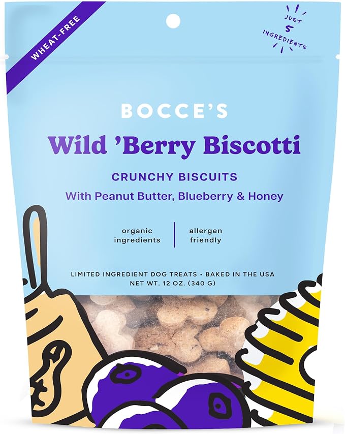 Bocce's Bakery Wild 'Berry Biscotti Crunchy Biscuits Dog Treats, 12 oz | Oven Baked, Wheat-Free Everyday Dog Treat Biscuits - Made with Real, Limited Ingredients and Baked in The USA