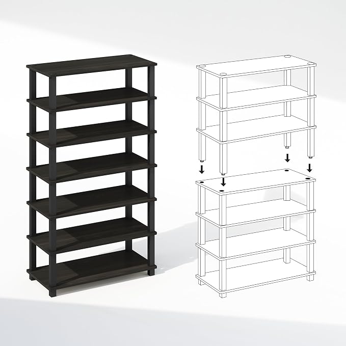 Furinno Turn-N-Tube Storage Shelves Set of 2, 4-Tier Stackable Standing Shelf, Open Corner Shelf, for Organization and Storage, Living Room, Garage, Home Office, Espresso