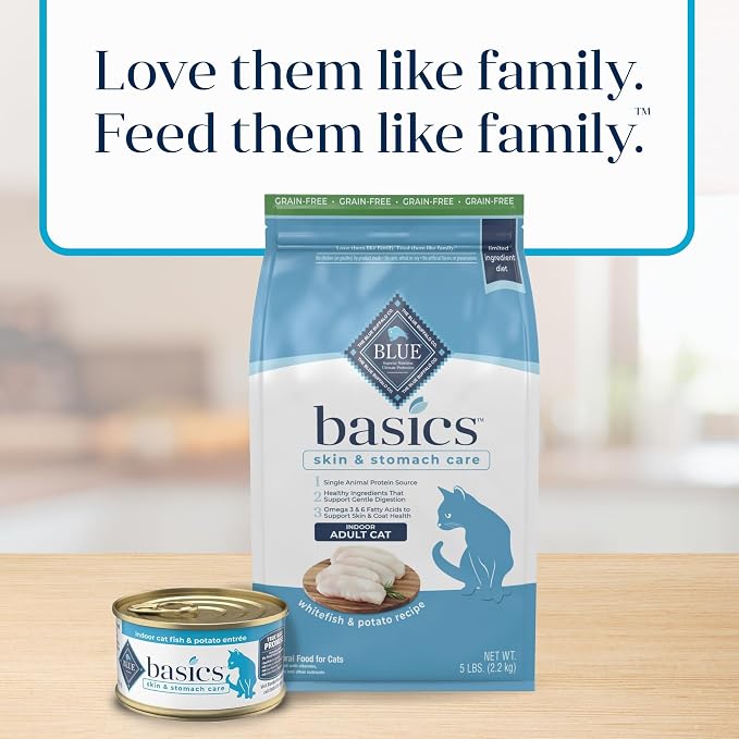 Blue Buffalo Basics Whitefish Grain-Free Dry Cat Food, 5 lb | Skin & Stomach Care, Real Whitefish #1 Ingredient, Limited Ingredient Diet, Antioxidant-Rich LifeSource Bits