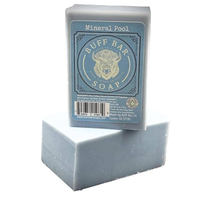 Big Crazy Buffalo Bison Tallow Buff Soap Bar, Mineral Pool, (2 pack) - Scents of Himalayan Sea Salt, Moss, & Freesia - Cleans, Moisturizes, Soothes, Hydrates - No Chemicals or Preservatives
