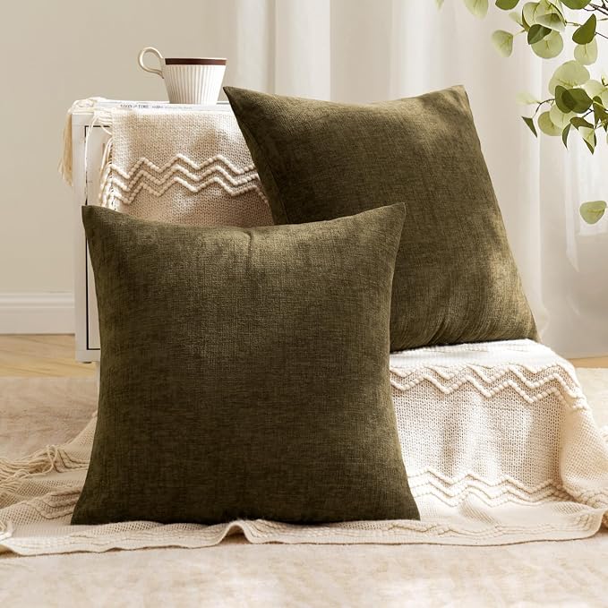 MIULEE Coffee Chenille Couch Throw Pillow Covers, 20x20 | Set of 2, Soft Farmhouse Modern Home Decor, Decorative Pillowcases for Sofa Living Room Bed
