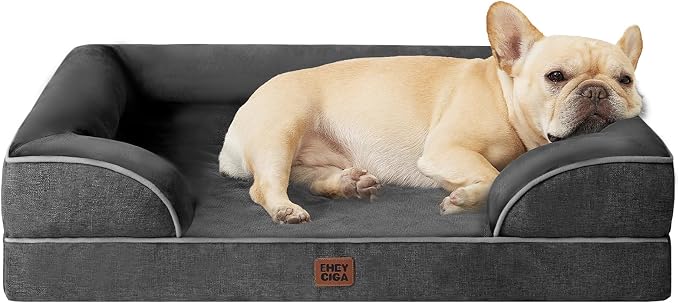 EHEYCIGA Orthopedic Dog Bed Medium Size Dog, Waterproof Washable Pet Beds | Non-Slip Bottom and Egg-Crate Memory Foam Dog Couch Bed with Washable Removable Cover, Dark Grey