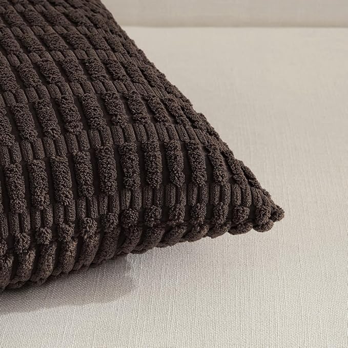 Fancy Homi 4 Packs Decorative Throw Pillow Covers for Living Room Couch Bed, Modern Farmhouse Boho Home Décor Accent Cushion Case, 18" x 18", Dark Brown