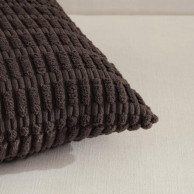 Fancy Homi 4 Packs Decorative Throw Pillow Covers for Living Room Couch Bed, Modern Farmhouse Boho Home Décor Accent Cushion Case, 16" x 16", Dark Brown