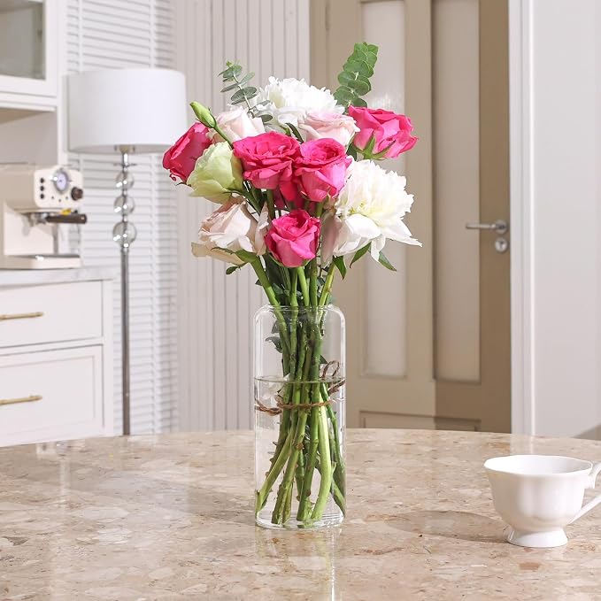 ComSaf Glass Flower Vase 8 Inch Tall, Clear Bud Vase for Centerpieces | Decorative Bouquet Display, Home, Living Room, Bedroom, Wedding Decor, Mother's Day, Valentine's Day, Housewarming Gift