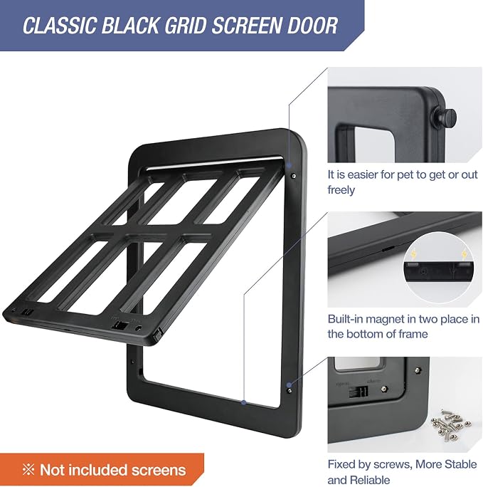 LESYPET Dog Screen Door, Inside Flap 14.4 x 11.2 Inches, Magnetic Self Closing, Dog Door for Screen Doors Sliding Doors, Flap Lockable, Black