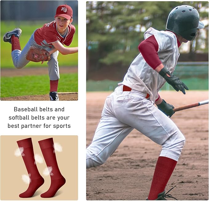 Zhanmai Baseball Belt and Socks Combo Adjustable Softball Socks and Elastic Waist Belt for Youth Boys Girls, Adult