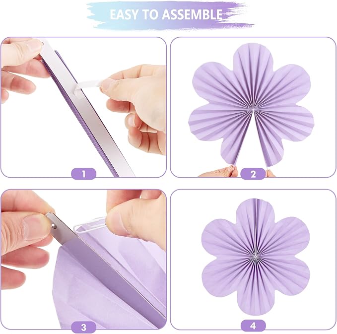 SUNBEAUTY 9 Pcs Paper Flowers Decorations for Wall, Blue and Orange for Wall Paper Flower Fan Classroom Decoration Paper Floral Backdrop Decor Paper Fans Decoration Hanging Paper Flower Wall Decor