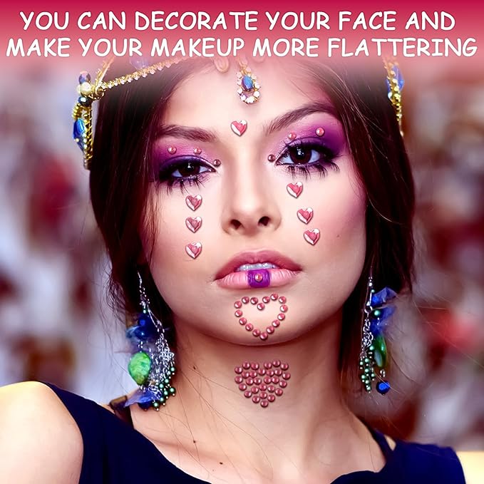 3 Sheers Pink Heart Rhinestone Sticker Acrylic Heart Gems Stickers Self Adhesive Face Jewels Stick On Face Eye Nail Body Crystal Pearls Jewels Face Sticker Decorative Stickers for Valentine's Day