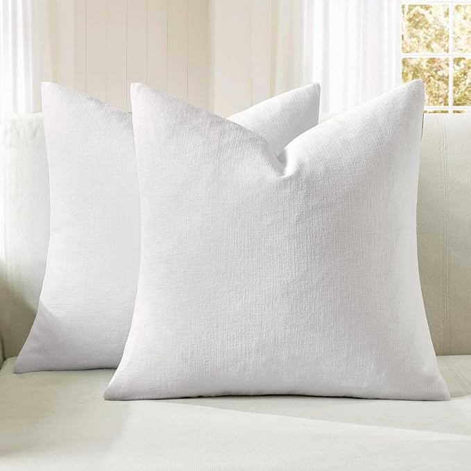 MIULEE White Chenille Couch Throw Pillow Covers, 20x20 | Set of 2, Soft Farmhouse Modern Home Decor, Decorative Pillowcases for Sofa Living Room Bed