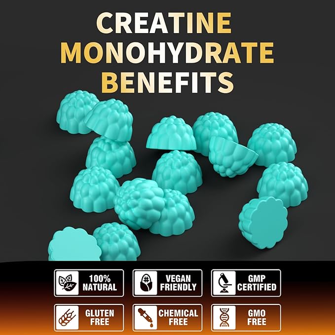 Nutravita Creatine Monohydrate Gummies for Men & Women-5g of Creatine Monohydrate per Serving - Sugar Free,Vegan, Blueberry Flavor, 120 Count