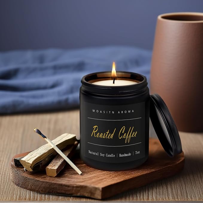 MOASITN Roasted Coffee Highly Scented Candle for Home|Organic Soy Candel| Handmade Long Lasting Aromatheraphy Jar Candles| Gift for Women,Men for Relaxing,Housewarming,Autumn|7oz