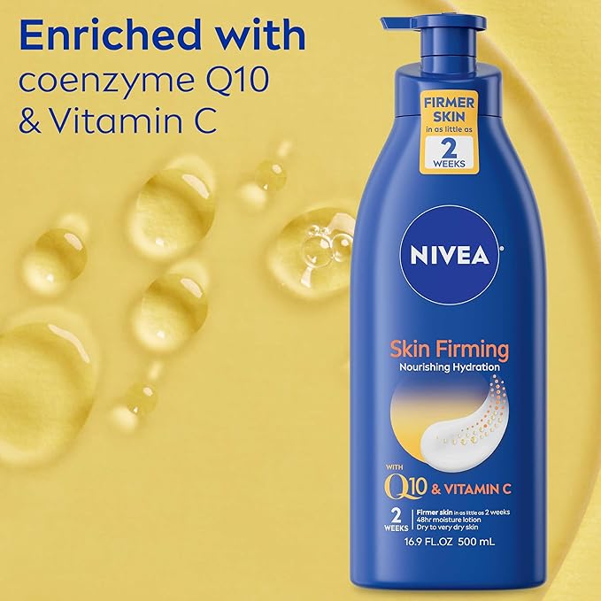 Nivea Nourishing Hydration Skin Firming Body Lotion (16.9 Fl Oz) + Skin Firming & Toning Body Gel Cream with Hyaluronic Acid (6.7 Oz), Enriched with Q10 and Vitamin C