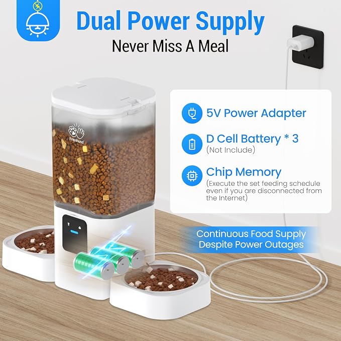 Frienhund Automatic Cat Feeders 2 Cat with Slow Feed: 7L Dual Automatic Dog Feeder with 5G WiFi, Double Auto cat Food Dispenser for Multiple Pets, Detachable for Easy Clean - 29 Cup (ACF190W-B)